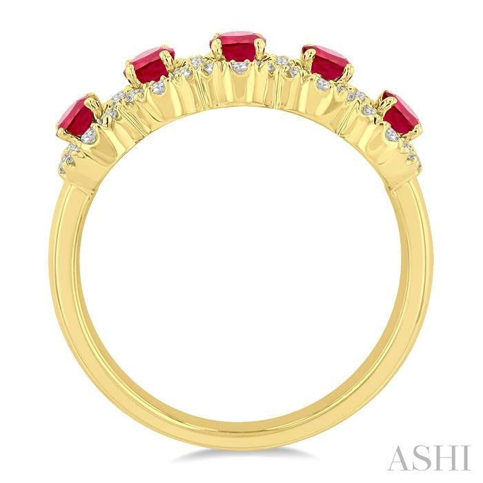 ASHI Oval Shape 5 Gemstone & Halo Diamond Wedding Band 46585PPFGRBYG