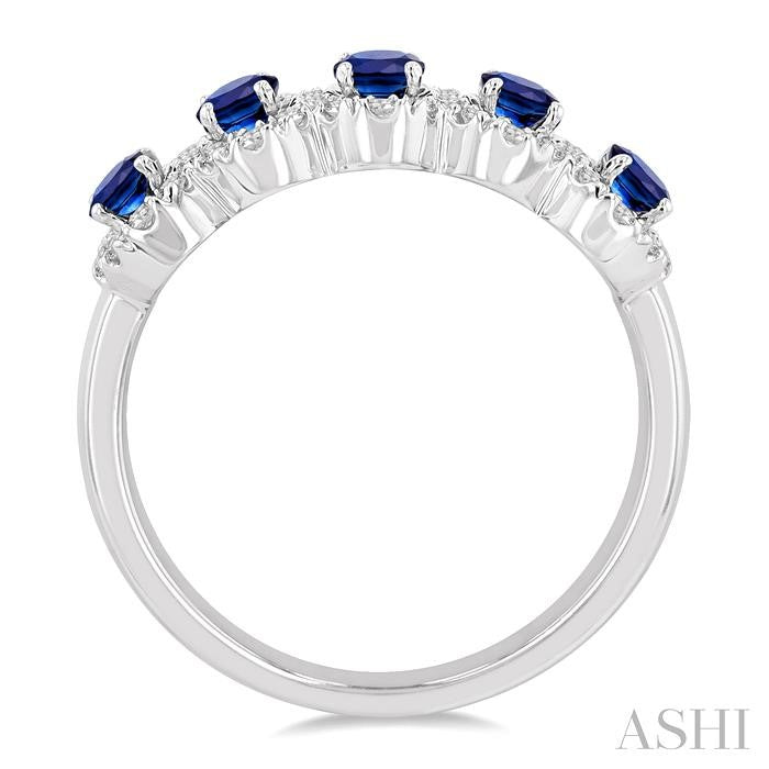 ASHI Oval Shape 5 Gemstone & Halo Diamond Wedding Band 46585PPFGSPWG