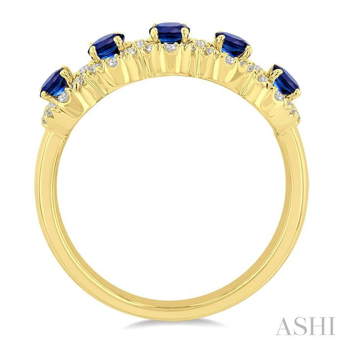 ASHI Oval Shape 5 Gemstone & Halo Diamond Wedding Band 46585PPFGSPYG
