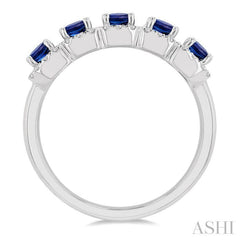 ASHI Emerald Shape 5 Gemstone & Halo Diamond Wedding Band 46593PPFGSPWG