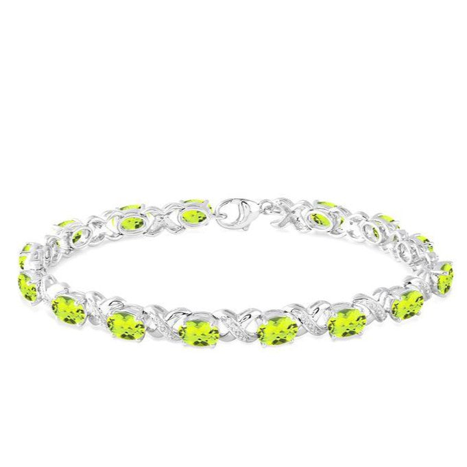 Parkplace Jewelers Silver Oval Shape Gemstone & Diamond Bracelet 85549PPSSPESLTB