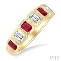 ASHI 7 Alternate Emerald Shape Gemstone & Diamond Fashion Band 46863PPFGRBYG-OC