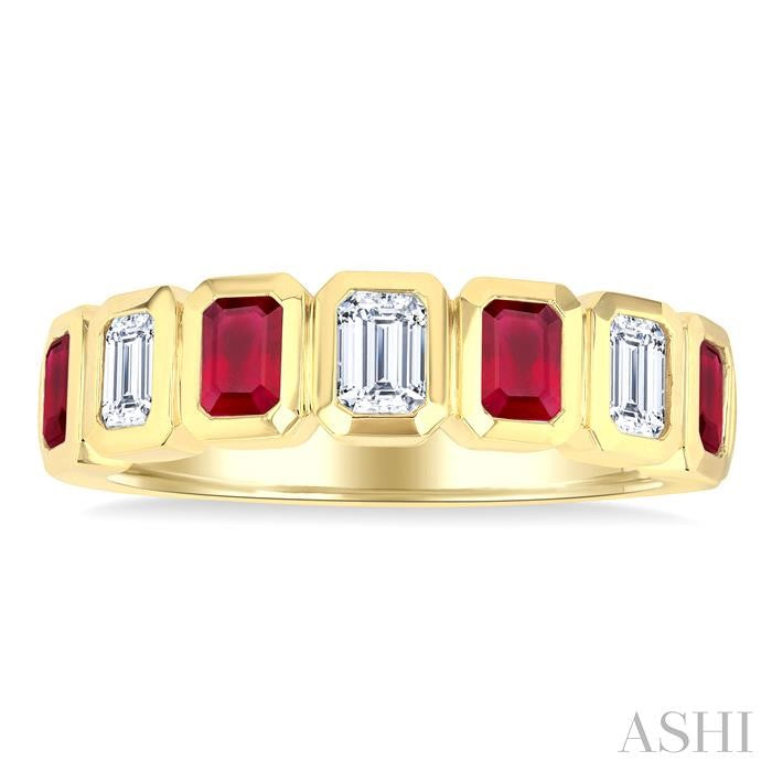 ASHI 7 Alternate Emerald Shape Gemstone & Diamond Fashion Band 46863PPFGRBYG-OC