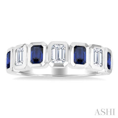 ASHI 7 Alternate Emerald Shape Gemstone & Diamond Fashion Band 46863PPFGSPWG-OC