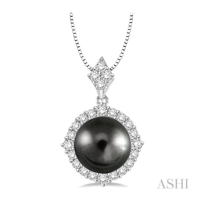 ASHI Black Pearl & Halo Diamond Pendant 56813PPFHPDBPWG