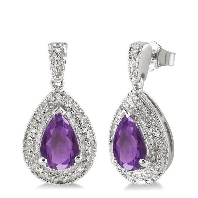 Parkplace Jewelers Silver Pear Shape Gemstone & Diamond Earrings 88118PPSSAMSLER