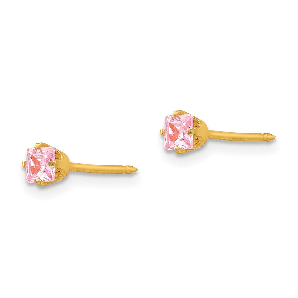 470E Inverness 14k 3mm Square Pink CZ Post Earrings
