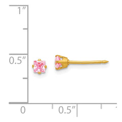 470E Inverness 14k 3mm Square Pink CZ Post Earrings
