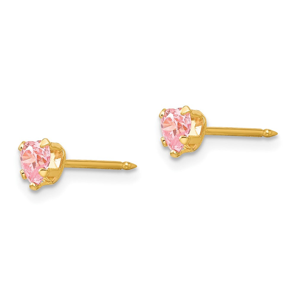 471E Inverness 14k 4mm Pink Heart CZ Earrings