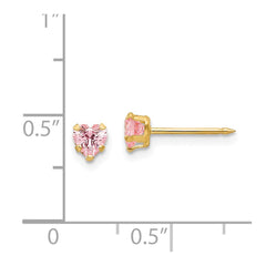 471E Inverness 14k 4mm Pink Heart CZ Earrings