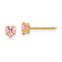 471E Inverness 14k 4mm Pink Heart CZ Earrings