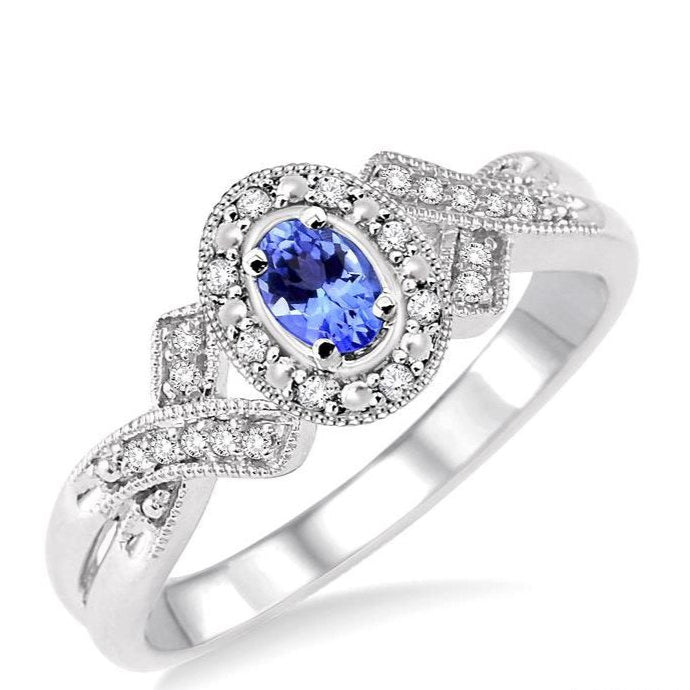 Parkplace Jewelers Silver Oval Shape Gemstone & Halo Diamond Ring 88529PPSSTZSLRG