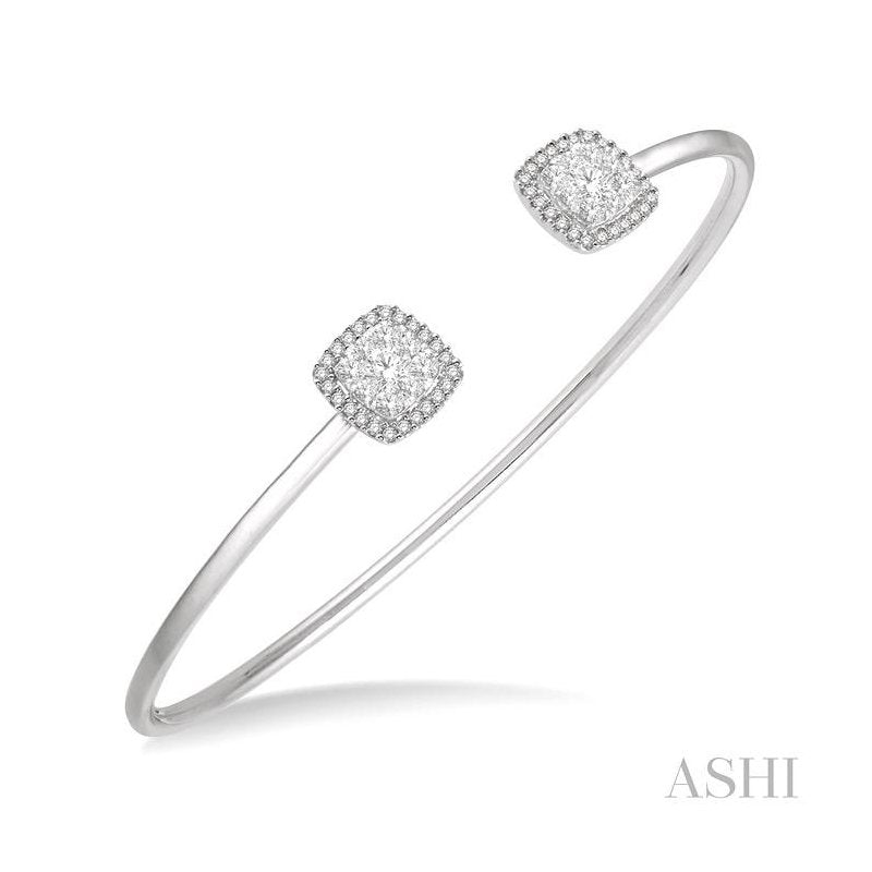 ASHI Stackable Cushion Shape Halo Lovebright Essential Diamond Open Cuff Bangle 7989VPPFVWG