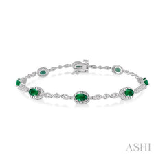 ASHI Oval Shape Gemstone & Halo Diamond Bracelet 76859PPTSEMWG