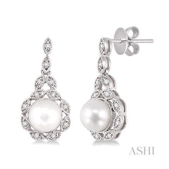 ASHI Pearl & Halo Diamond Fashion Earrings 56658PPTSERWG