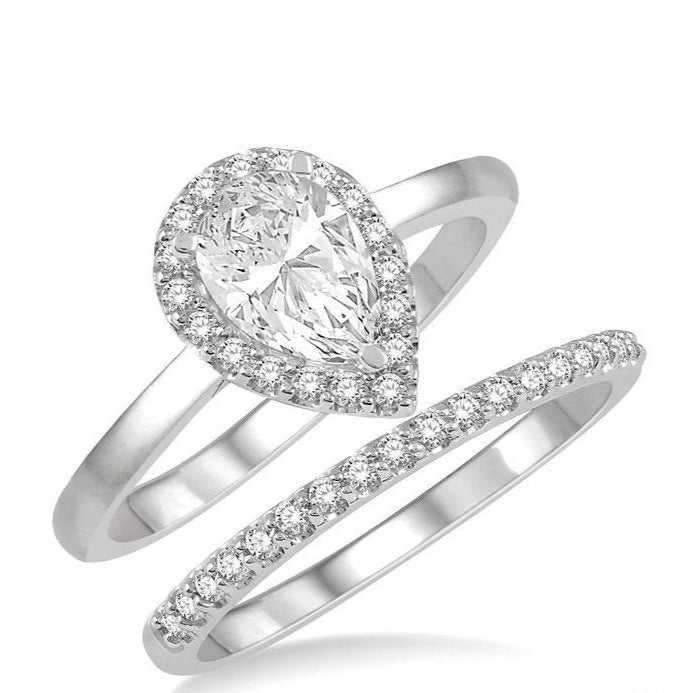 Parkplace Jewelers Pear Shape Halo Diamond Wedding Set 260L2PPFHWG-WS