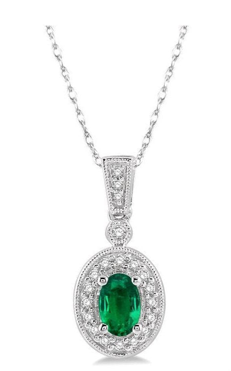 Parkplace Jewelers Oval Shape Gemstone & Halo Diamond Pendant 58348PPFNPDEMWG