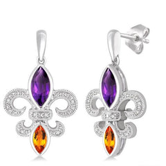 Parkplace Jewelers Silver Fleur De Lis Gemstone & Diamond Earrings 88599PPSSAMCTSLER