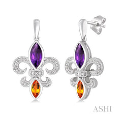 ASHI Silver Fleur De Lis Gemstone & Diamond Earrings 88599PPSSAMCTSLER
