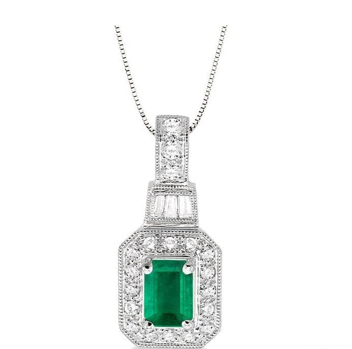 Parkplace Jewelers Emerald Shape Gemstone & Halo Diamond Pendant 58236PPFHPDEMWG