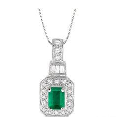 Parkplace Jewelers Emerald Shape Gemstone & Halo Diamond Pendant 58236PPFHPDEMWG