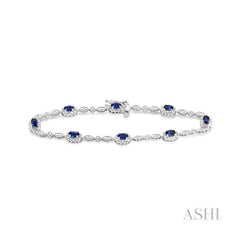 ASHI Oval Shape Gemstone & Halo Diamond Bracelet 76859PPTSSPWG