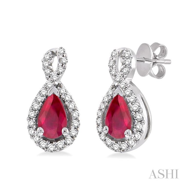 ASHI Pear Shape Gemstone & Halo Diamond Earrings 58368PPFNERRBWG