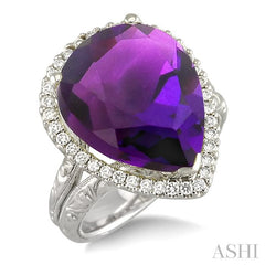 ASHI Pear Shape Gemstone & Halo Diamond Ring 50265PPFVAMWG
