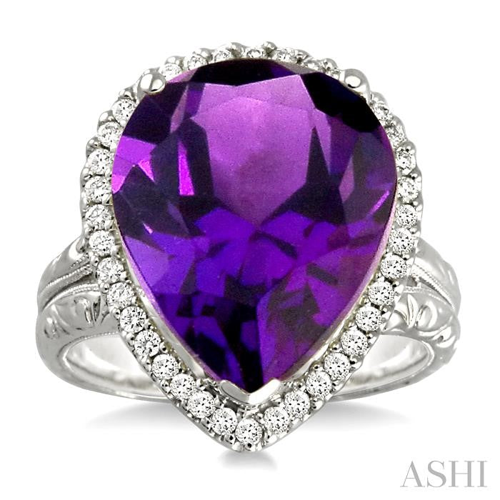 ASHI Pear Shape Gemstone & Halo Diamond Ring 50265PPFVAMWG