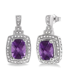 Parkplace Jewelers Silver Cushion Shape Gemstone & Diamond Earrings 88108PPSSAMSLER