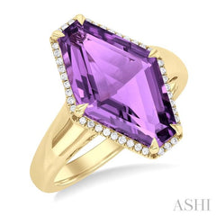 ASHI Hexagon Shape Gemstone & Halo Diamond Ring 50718PPFHAMYG