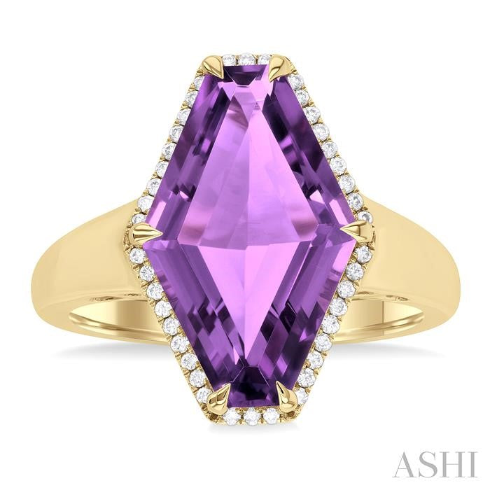 ASHI Hexagon Shape Gemstone & Halo Diamond Ring 50718PPFHAMYG