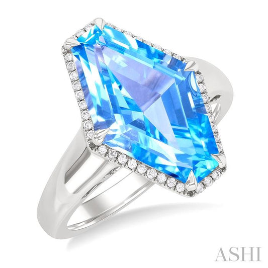 ASHI Hexagon Shape Gemstone & Halo Diamond Ring 50718PPFHBTWG