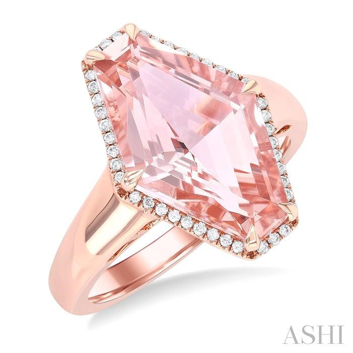 ASHI Hexagon Shape Gemstone & Halo Diamond Ring 50718PPFHMOPG