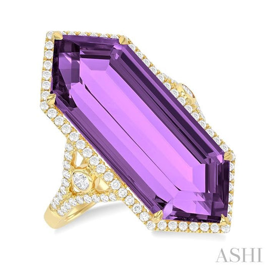 ASHI Hexagon Shape Gemstone & Halo Diamond Ring 50753PPFHAMYG