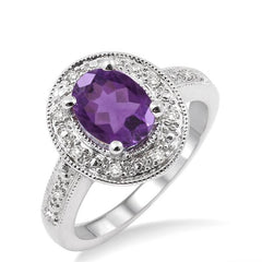 Parkplace Jewelers Silver Oval Shape Gemstone & Diamond Ring 88128PPSSAMSLRG