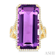 ASHI Emerald Shape Gemstone & Halo Diamond Ring 50773PPFHAMYG