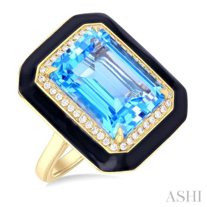 ASHI Emerald Shape Black Enamel Gemstone & Halo Diamond Ring 50797PPFHBTBLYG