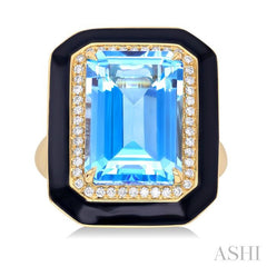 ASHI Emerald Shape Black Enamel Gemstone & Halo Diamond Ring 50797PPFHBTBLYG