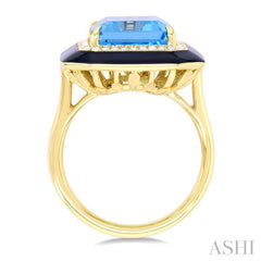 ASHI Emerald Shape Black Enamel Gemstone & Halo Diamond Ring 50797PPFHBTBLYG