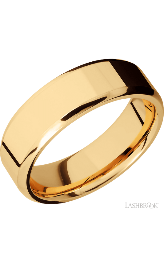 7 mm wide Beveled 14K Yellow Gold band.