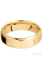 7 mm wide High Bevel Milgrain 14K Yellow Gold band.