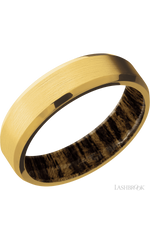 6 mm wide Beveled 18K Yellow Gold band featuring a Bocote sleeve.