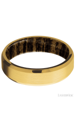 6 mm wide Beveled 18K Yellow Gold band featuring a Bocote sleeve.