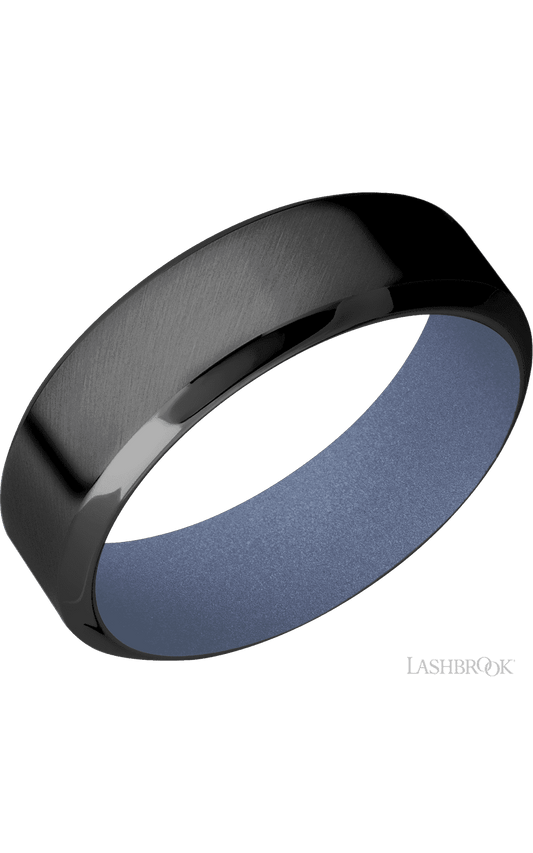 7 mm wide High Bevel Zirconium band featuring a Crushed Orchid sleeve.