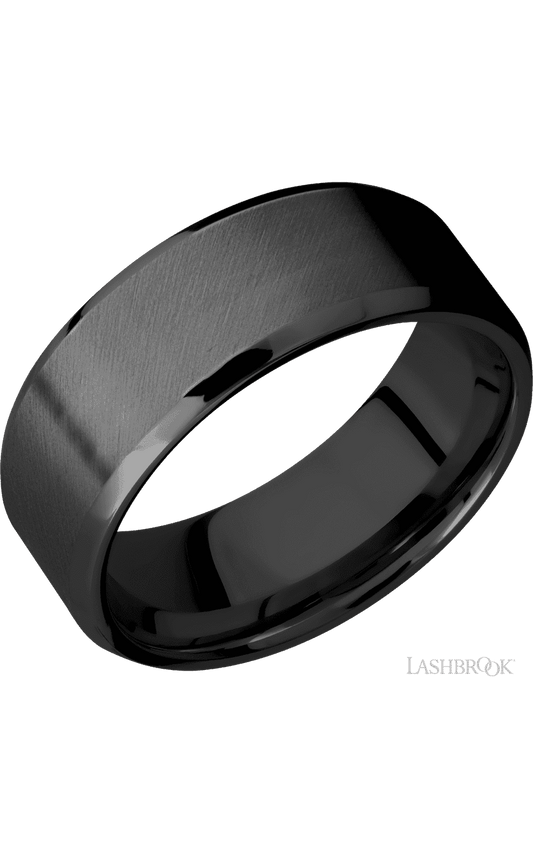 8 mm wide Beveled Zirconium band.