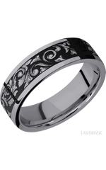 7 mm wide/Flat/Tantalum band with a laser carved Western Scroll pattern.
