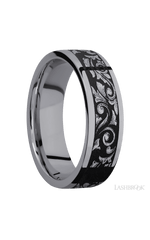 7 mm wide/Flat/Tantalum band with a laser carved Western Scroll pattern.