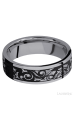 7 mm wide/Flat/Tantalum band with a laser carved Western Scroll pattern.
