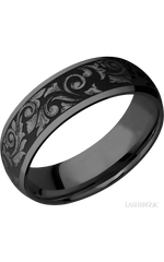 7 mm wide/Domed/Zirconium band with a laser carved Western Scroll pattern.
